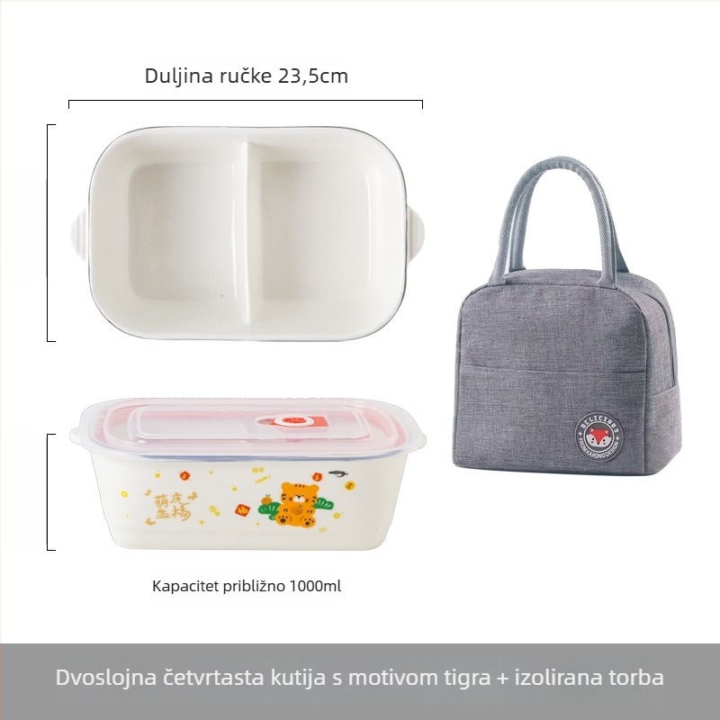 Keramička pravokutna kutija za ručak s karikaturnim uzorkom, mikrovalna sigurnost, kapacitet 800–1000 ml