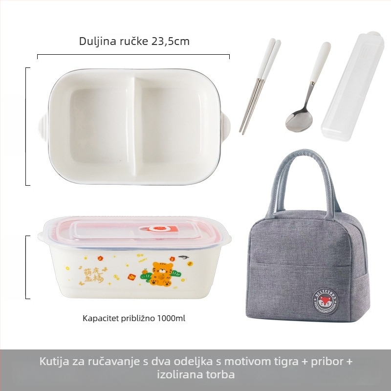 Keramička pravokutna kutija za ručak s karikaturnim uzorkom, mikrovalna sigurnost, kapacitet 800–1000 ml