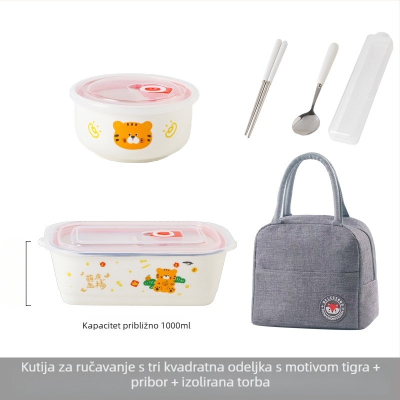 Keramička pravokutna kutija za ručak s karikaturnim uzorkom, mikrovalna sigurnost, kapacitet 800–1000 ml