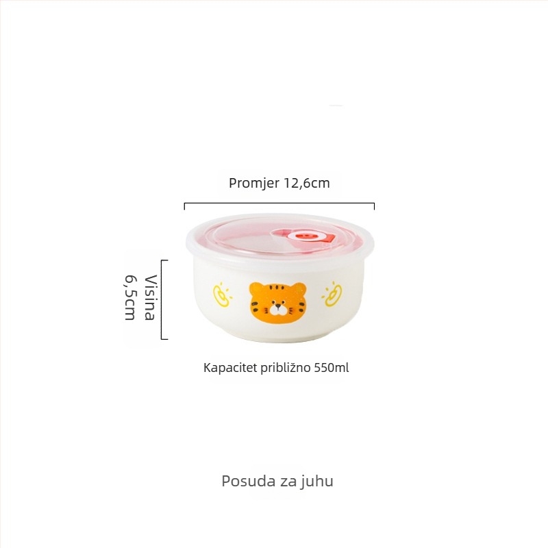 Keramička pravokutna kutija za ručak s karikaturnim uzorkom, mikrovalna sigurnost, kapacitet 800–1000 ml