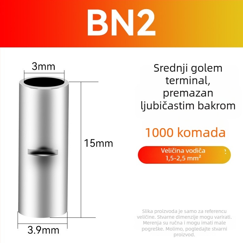 BN bakreni krimpni spoj za kabel – gol terminál bez izolacije i međupovezni bakreni spoj (serija BN, 0,5–70)