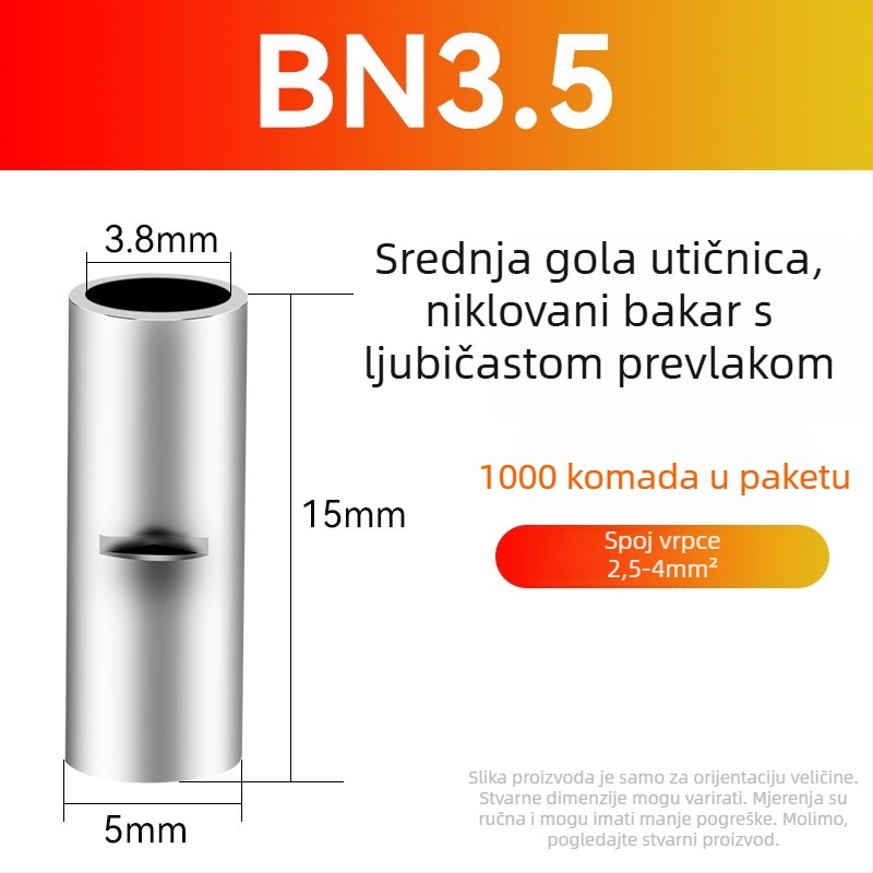 BN bakreni krimpni spoj za kabel – gol terminál bez izolacije i međupovezni bakreni spoj (serija BN, 0,5–70)