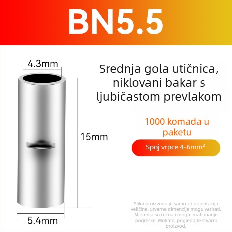 BN bakreni krimpni spoj za kabel – gol terminál bez izolacije i međupovezni bakreni spoj (serija BN, 0,5–70)