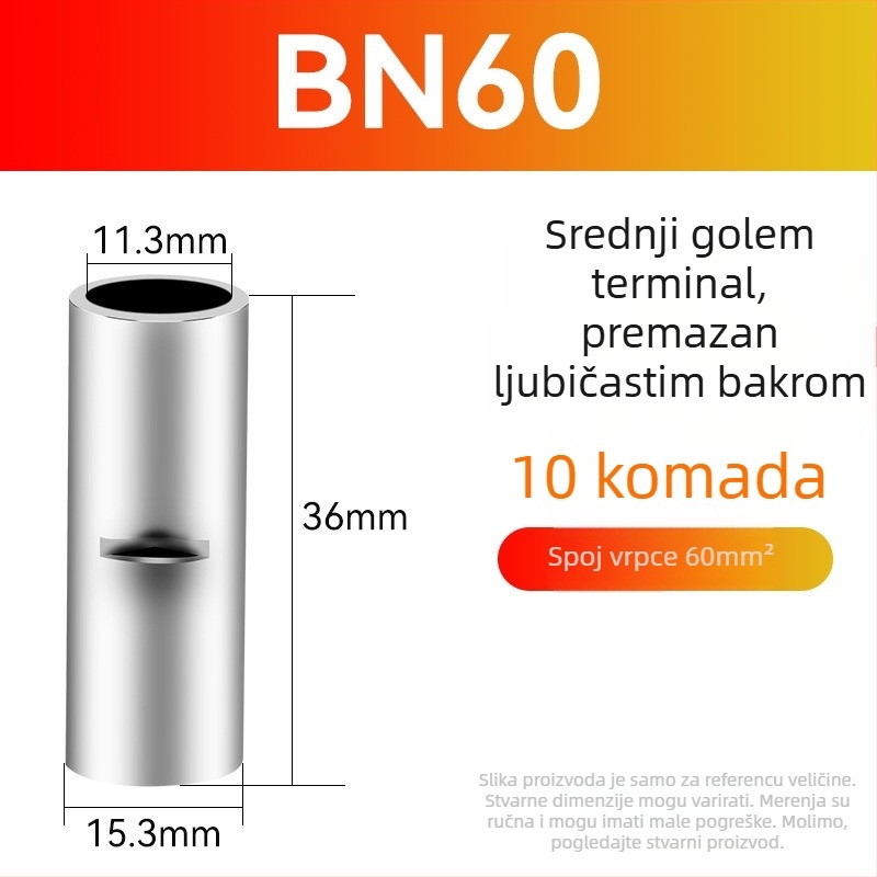 BN bakreni krimpni spoj za kabel – gol terminál bez izolacije i međupovezni bakreni spoj (serija BN, 0,5–70)