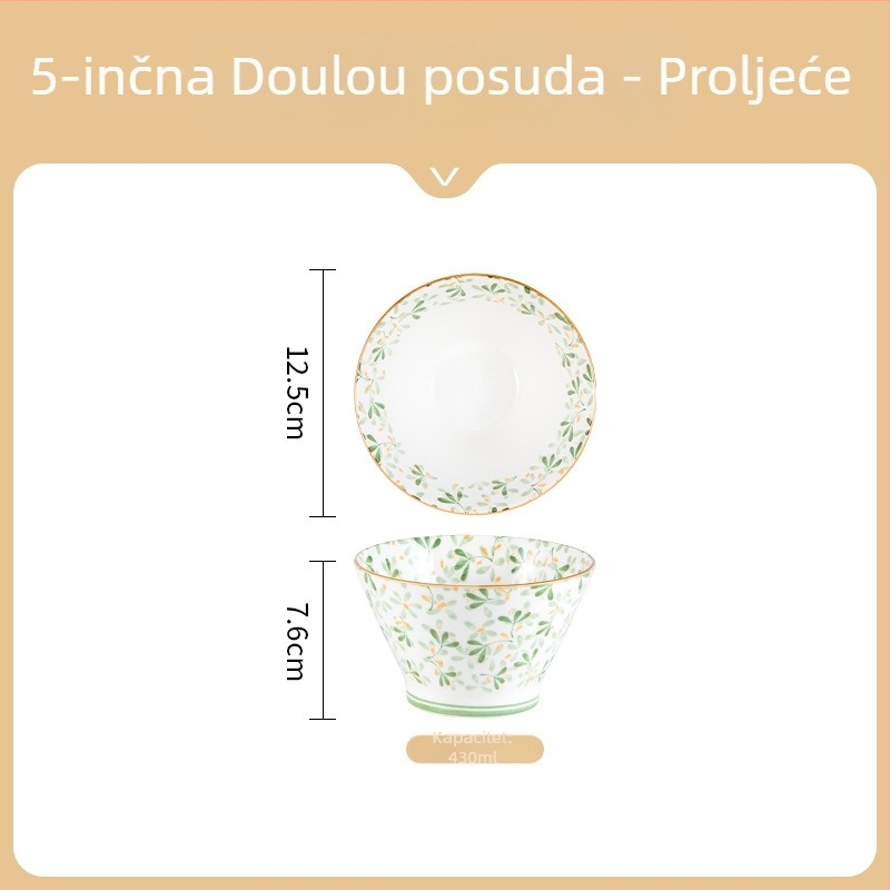 Keramička zdjela za rižu u japanskom stilu, okrugla, s podglazurnim cvjetnim uzorkom, mikrovalna sigurna