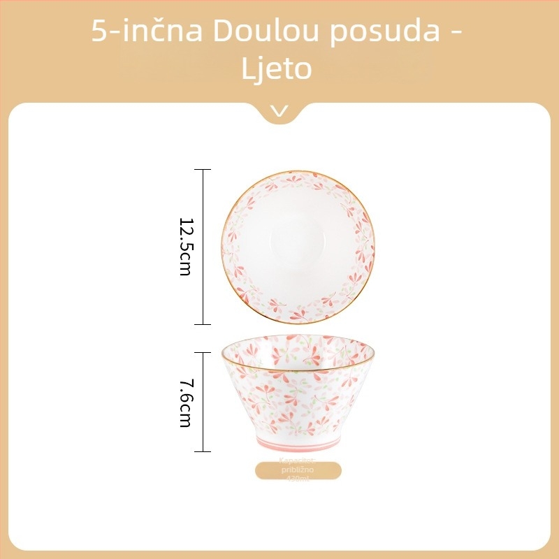 Keramička zdjela za rižu u japanskom stilu, okrugla, s podglazurnim cvjetnim uzorkom, mikrovalna sigurna