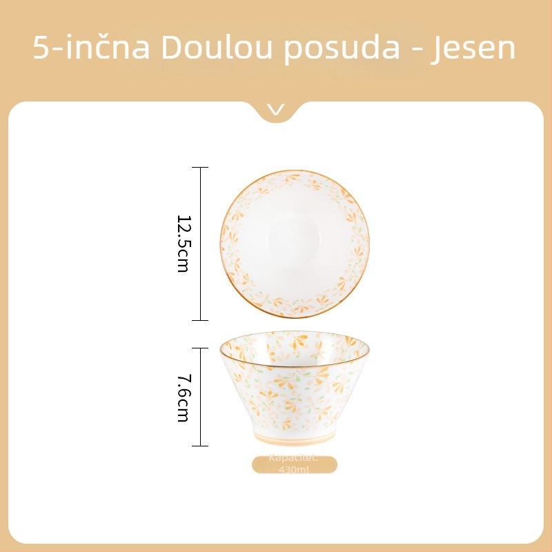 Keramička zdjela za rižu u japanskom stilu, okrugla, s podglazurnim cvjetnim uzorkom, mikrovalna sigurna