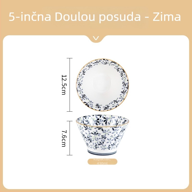 Keramička zdjela za rižu u japanskom stilu, okrugla, s podglazurnim cvjetnim uzorkom, mikrovalna sigurna