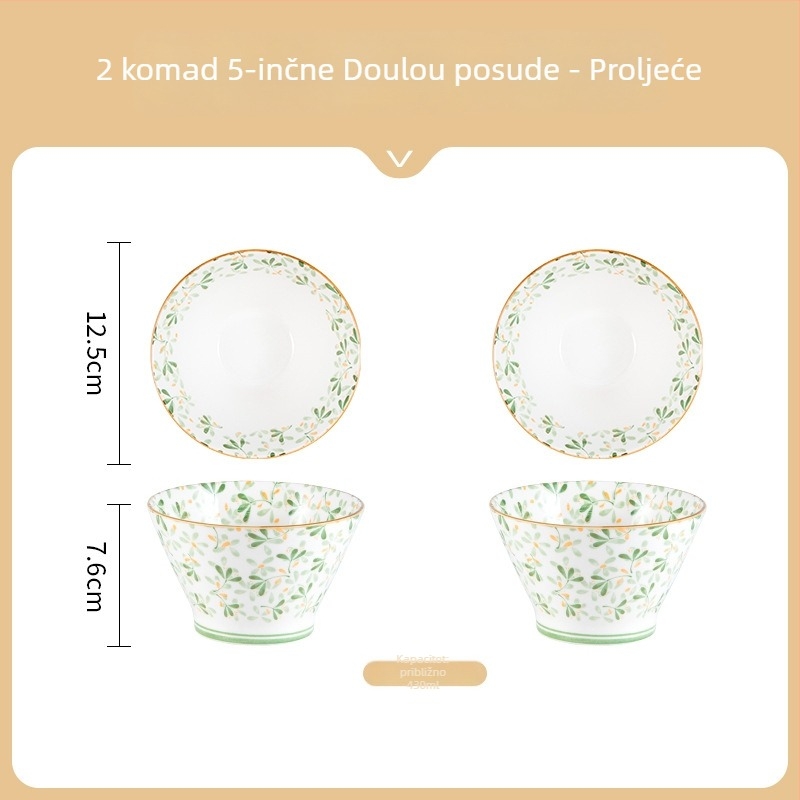 Keramička zdjela za rižu u japanskom stilu, okrugla, s podglazurnim cvjetnim uzorkom, mikrovalna sigurna