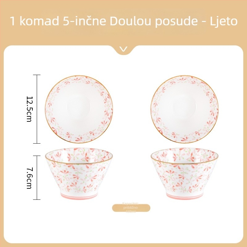 Keramička zdjela za rižu u japanskom stilu, okrugla, s podglazurnim cvjetnim uzorkom, mikrovalna sigurna