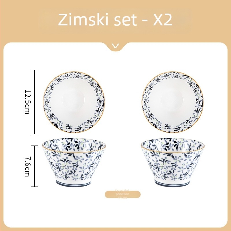 Keramička zdjela za rižu u japanskom stilu, okrugla, s podglazurnim cvjetnim uzorkom, mikrovalna sigurna