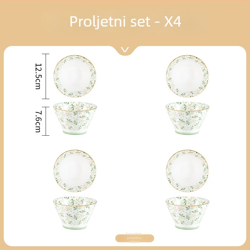 Keramička zdjela za rižu u japanskom stilu, okrugla, s podglazurnim cvjetnim uzorkom, mikrovalna sigurna