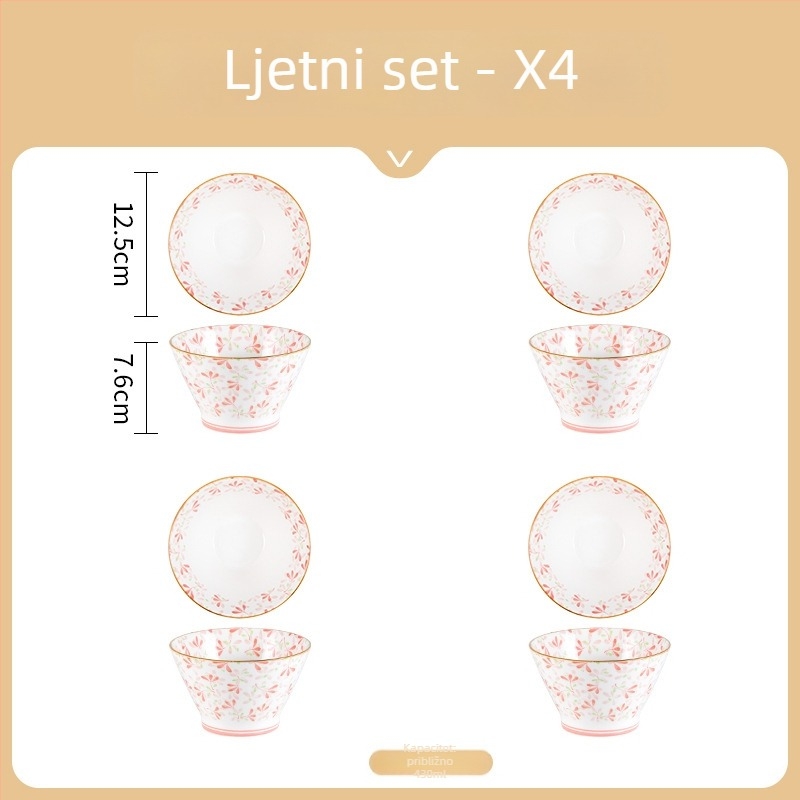 Keramička zdjela za rižu u japanskom stilu, okrugla, s podglazurnim cvjetnim uzorkom, mikrovalna sigurna