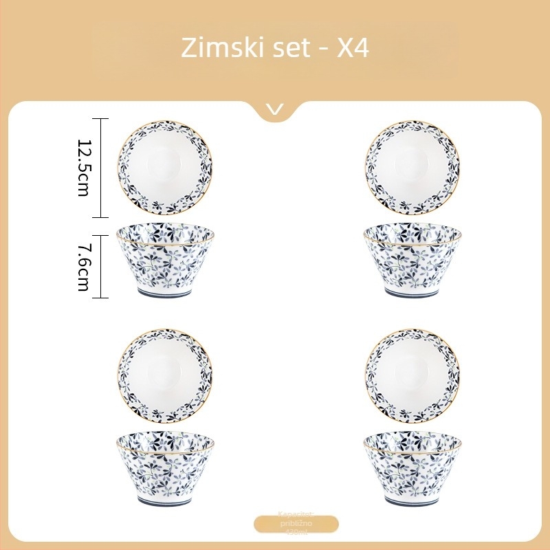 Keramička zdjela za rižu u japanskom stilu, okrugla, s podglazurnim cvjetnim uzorkom, mikrovalna sigurna