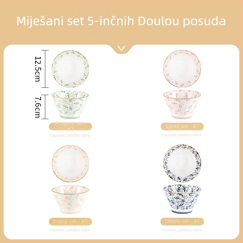 Keramička zdjela za rižu u japanskom stilu, okrugla, s podglazurnim cvjetnim uzorkom, mikrovalna sigurna