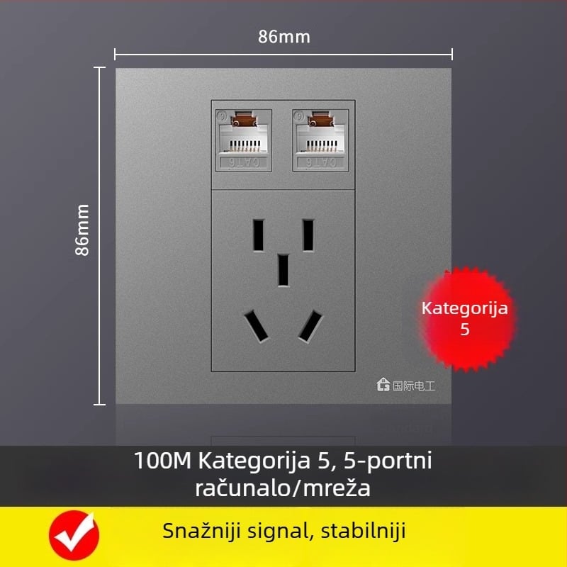 Petportna mrežna utičnica panel za zidnu montažu, 10A, serija 128, Novi nacionalni standard