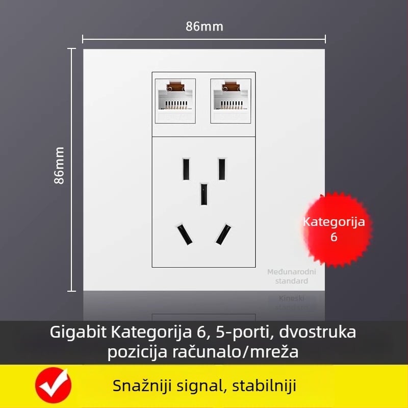 Petportna mrežna utičnica panel za zidnu montažu, 10A, serija 128, Novi nacionalni standard