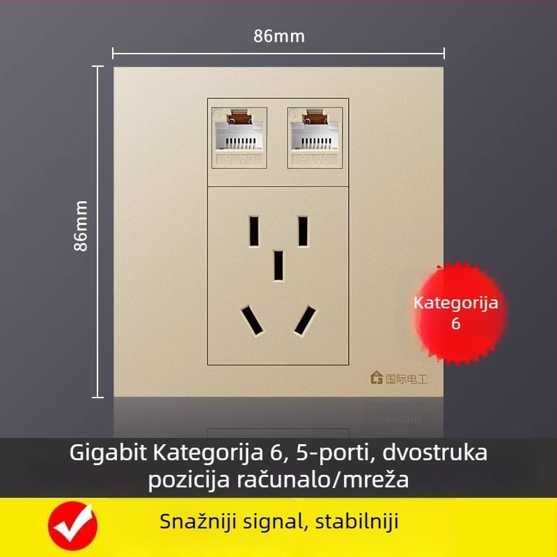 Petportna mrežna utičnica panel za zidnu montažu, 10A, serija 128, Novi nacionalni standard