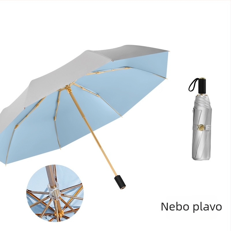 Sunčani kišobran s tri odjeljka i dvostrukim slojem, tkanina 210T, 8 rebara, aluminijski štap, plastična ručka, ručno otvaranje i zatvaranje, UPF50+