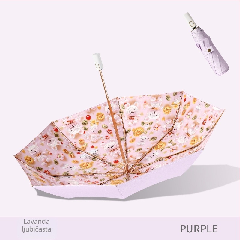 Sunčani kišobran s tri odjeljka i dvostrukim slojem, tkanina 210T, 8 rebara, aluminijski štap, plastična ručka, ručno otvaranje i zatvaranje, UPF50+
