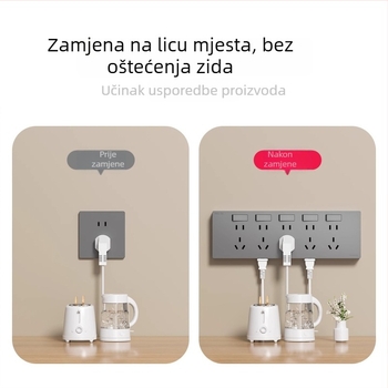 Ultra-tanki plošni utični panel s prekidačem, proširena utičnica s pet rupa, tijelo od cinka-fosfor bronze, 10A, 220V, na zid