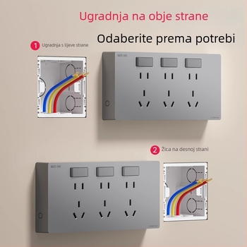 Ultra-tanki plošni utični panel s prekidačem, proširena utičnica s pet rupa, tijelo od cinka-fosfor bronze, 10A, 220V, na zid
