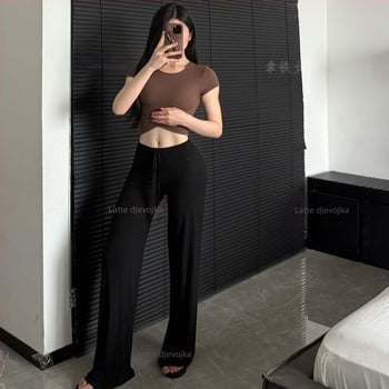 Ženske hlače za fitness s visokim strukom i širokim krojem, modalna tkanina koja odvodi vlagu