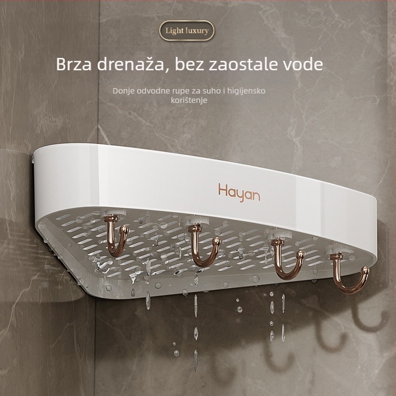 Zidni polic bez bušenja za kupaonicu, plastična polica za umivaonik, 1 etaža, model elzwj03/04, polirani završni sloj