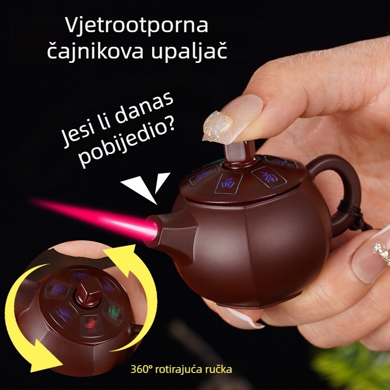 Metalni zapaljivač s rotirajućim mehanizmom, butansko gorivo, otporan na vjetar, dekorativan i kolekcionarski, tiskano logo