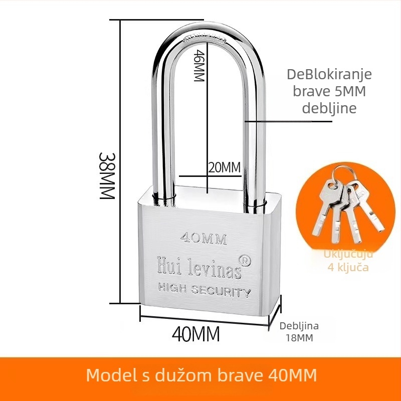 Lakat od legure čelika za vrata i kapije – direktno otvaranje, model: steel padlock, marka Three Cats, moderan stil jednostavnosti