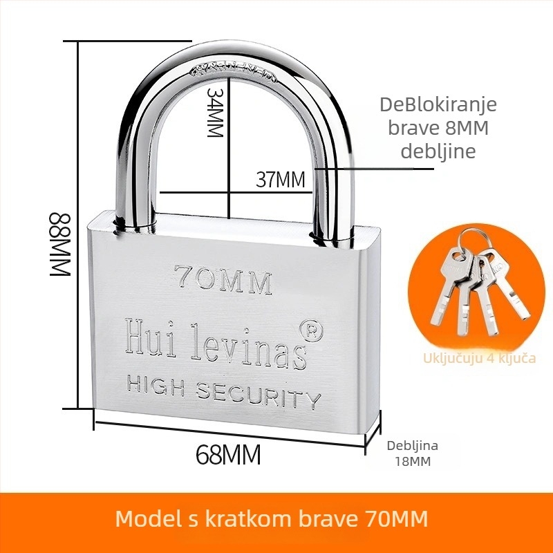 Lakat od legure čelika za vrata i kapije – direktno otvaranje, model: steel padlock, marka Three Cats, moderan stil jednostavnosti