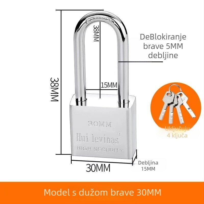 Lakat od legure čelika za vrata i kapije – direktno otvaranje, model: steel padlock, marka Three Cats, moderan stil jednostavnosti