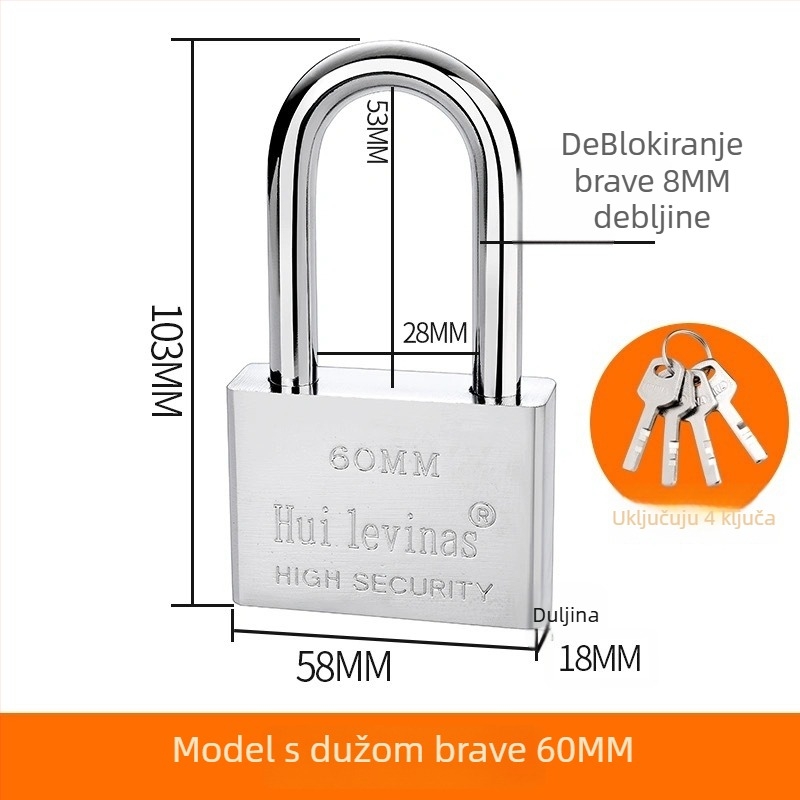 Lakat od legure čelika za vrata i kapije – direktno otvaranje, model: steel padlock, marka Three Cats, moderan stil jednostavnosti