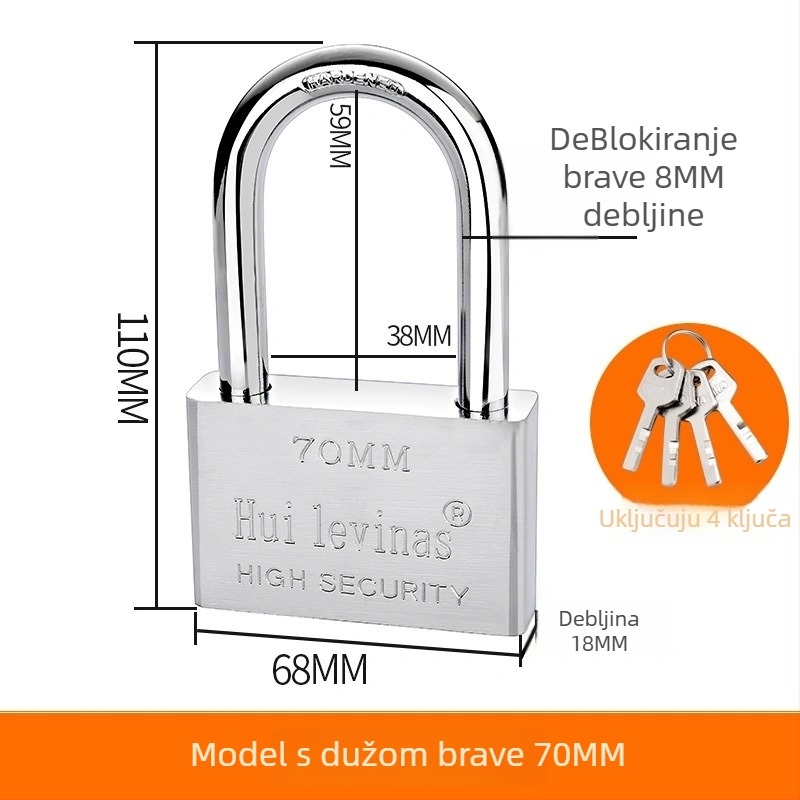 Lakat od legure čelika za vrata i kapije – direktno otvaranje, model: steel padlock, marka Three Cats, moderan stil jednostavnosti