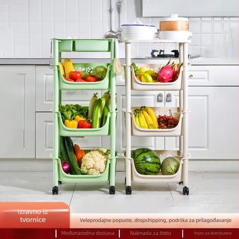 3‑slojni stalak za povrće s kotačićima, podni stalak, PP materijal