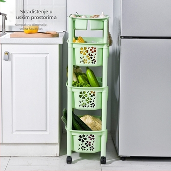 3‑slojni stalak za povrće s kotačićima, podni stalak, PP materijal