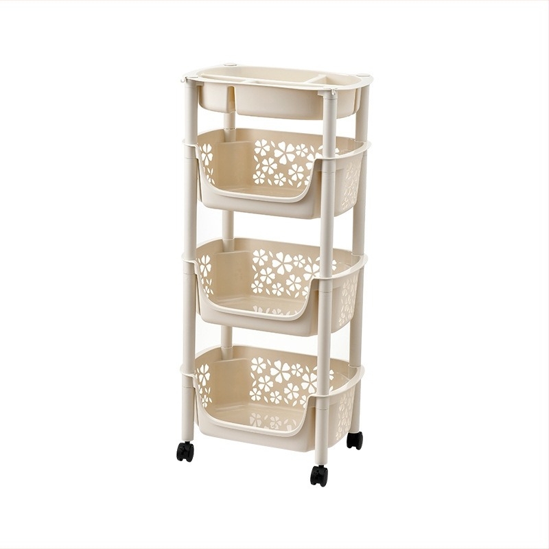 3‑slojni stalak za povrće s kotačićima, podni stalak, PP materijal