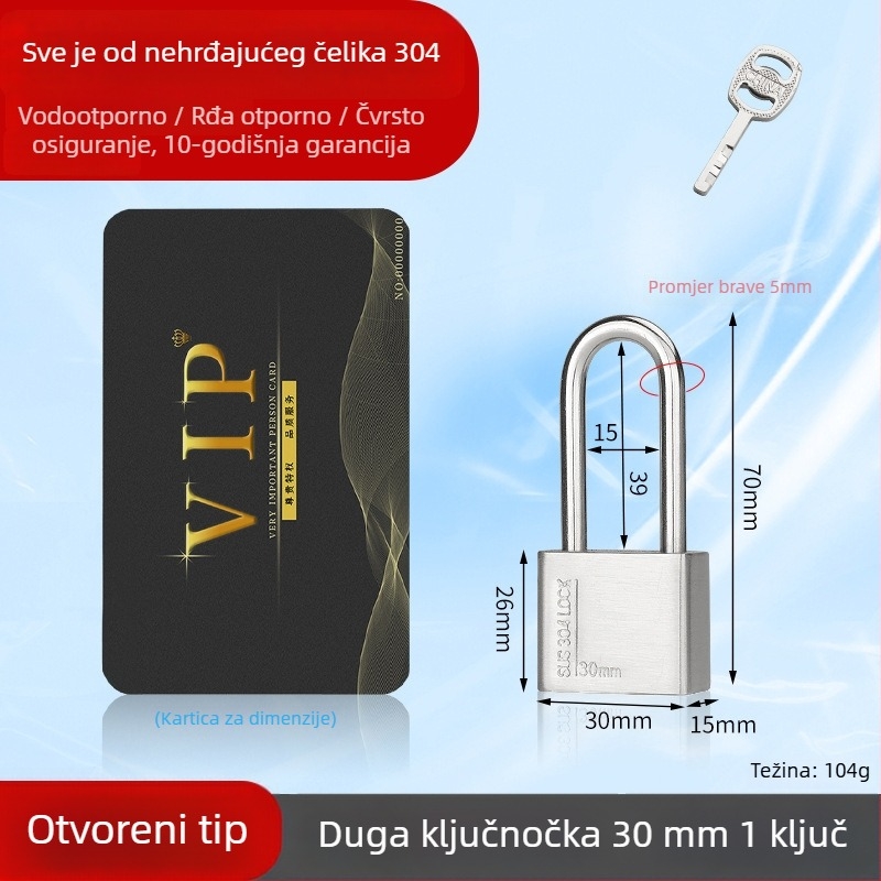 Huari brava od nehrđajućeg čelika 304 | Straight-Open brava | Protiv krađe; Vodootporna; Otporna na koroziju; Za sva vremenska stanja