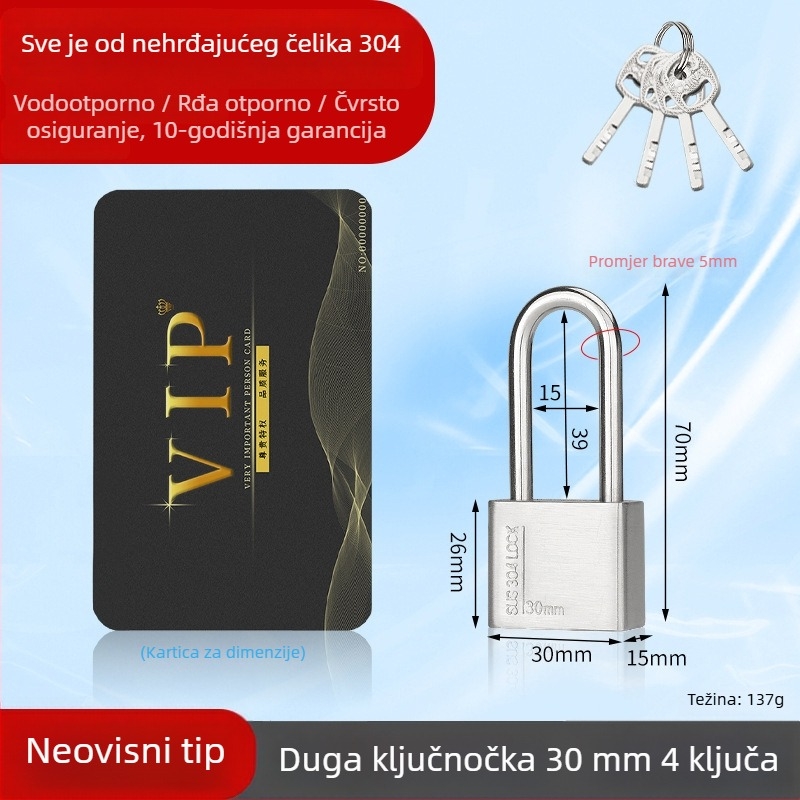 Huari brava od nehrđajućeg čelika 304 | Straight-Open brava | Protiv krađe; Vodootporna; Otporna na koroziju; Za sva vremenska stanja