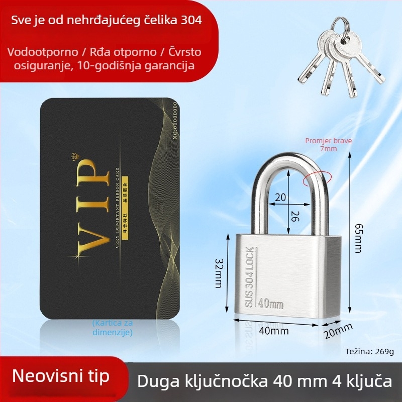 Huari brava od nehrđajućeg čelika 304 | Straight-Open brava | Protiv krađe; Vodootporna; Otporna na koroziju; Za sva vremenska stanja