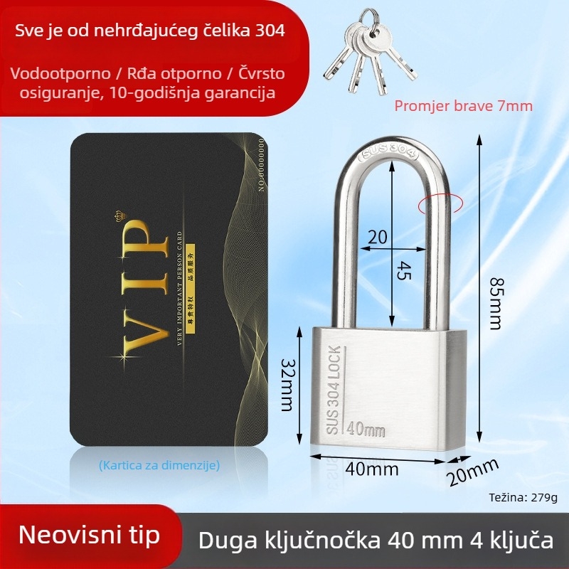 Huari brava od nehrđajućeg čelika 304 | Straight-Open brava | Protiv krađe; Vodootporna; Otporna na koroziju; Za sva vremenska stanja
