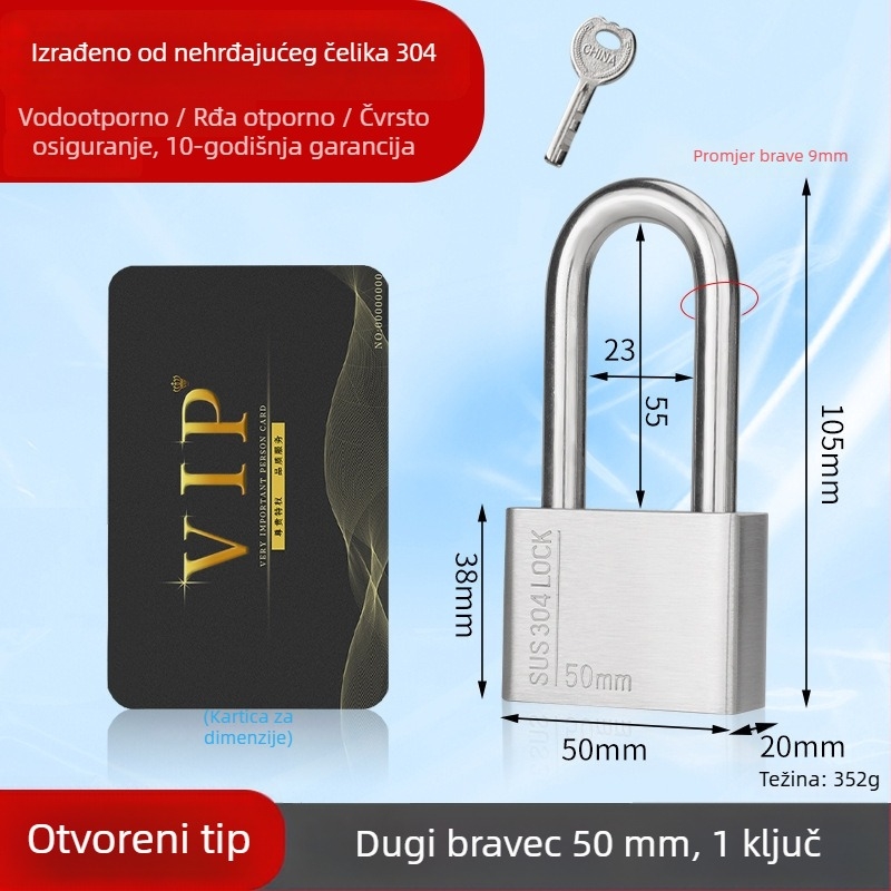 Huari brava od nehrđajućeg čelika 304 | Straight-Open brava | Protiv krađe; Vodootporna; Otporna na koroziju; Za sva vremenska stanja