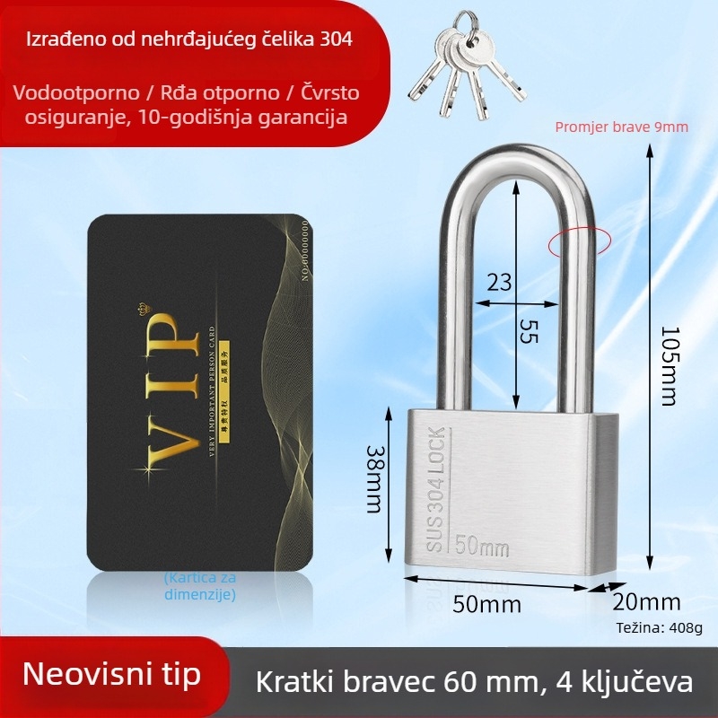 Huari brava od nehrđajućeg čelika 304 | Straight-Open brava | Protiv krađe; Vodootporna; Otporna na koroziju; Za sva vremenska stanja