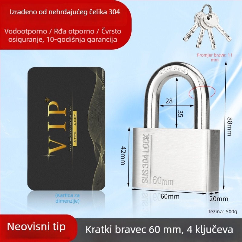 Huari brava od nehrđajućeg čelika 304 | Straight-Open brava | Protiv krađe; Vodootporna; Otporna na koroziju; Za sva vremenska stanja