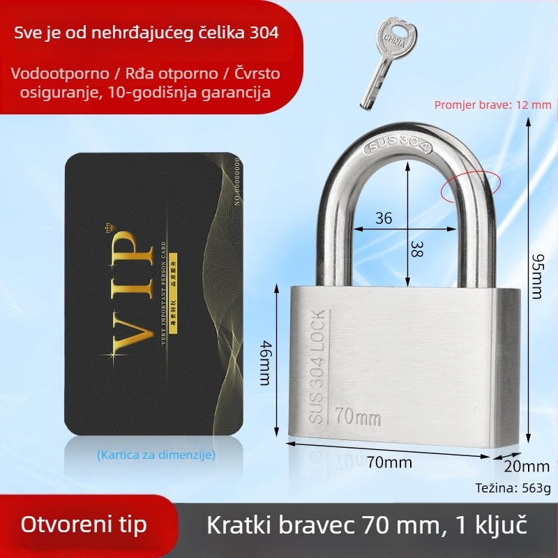 Huari brava od nehrđajućeg čelika 304 | Straight-Open brava | Protiv krađe; Vodootporna; Otporna na koroziju; Za sva vremenska stanja