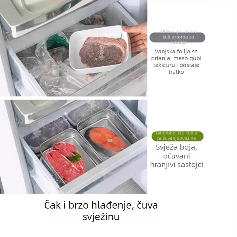 Kutija za svježinu od 316 nehrđajućeg čelika, prehrambene kvalitete, s poklopcem, zapečaćena