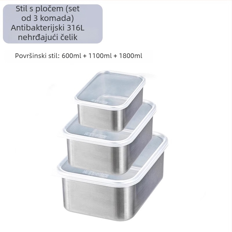 Kutija za svježinu od 316 nehrđajućeg čelika, prehrambene kvalitete, s poklopcem, zapečaćena