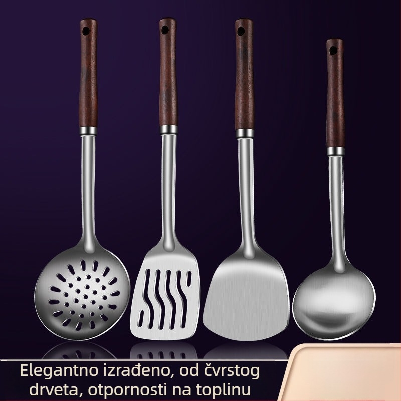 Set žlica i spatula od nehrđajućeg čelika – zaštita od opeklina, s tiskanim logom, kuhinjski pribor