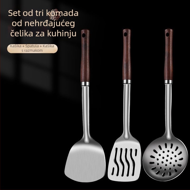 Set žlica i spatula od nehrđajućeg čelika – zaštita od opeklina, s tiskanim logom, kuhinjski pribor