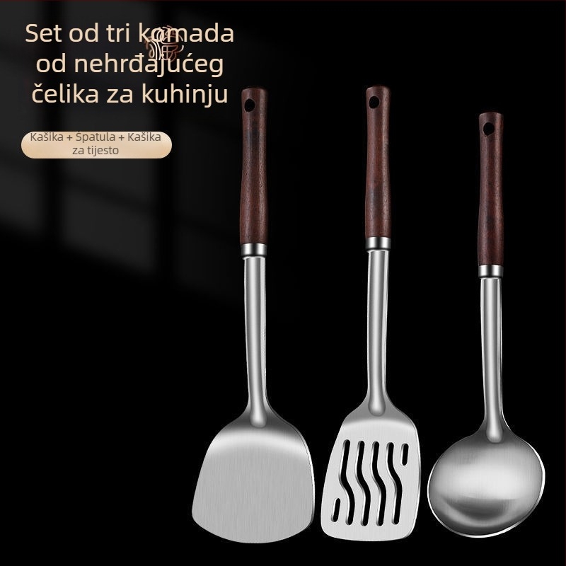 Set žlica i spatula od nehrđajućeg čelika – zaštita od opeklina, s tiskanim logom, kuhinjski pribor